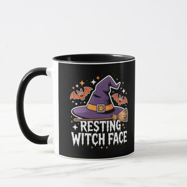 Resting Witch Face Scary Broomstick Funny Hallowee Mug (Left)