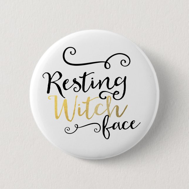 Resting Witch Face Script Typography Halloween 2 Inch Round Button (Front)
