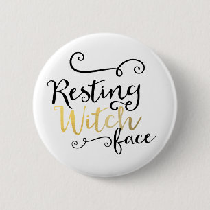 Resting Witch Face Script Typography Halloween 2 Inch Round Button