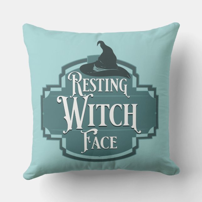Resting Witch Face Throw Pillow (Back)