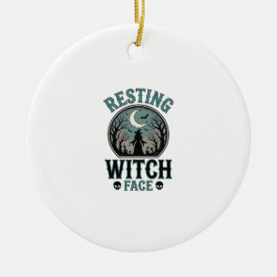 Resting Witch Face Vintage Halloween Design_1 Ceramic Ornament