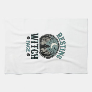 Resting Witch Face Vintage Halloween Design_1 Kitchen Towel