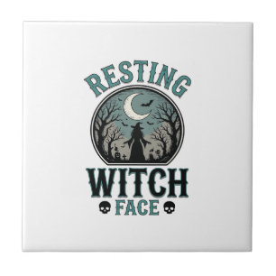 Resting Witch Face Vintage Halloween Design_1 Tile