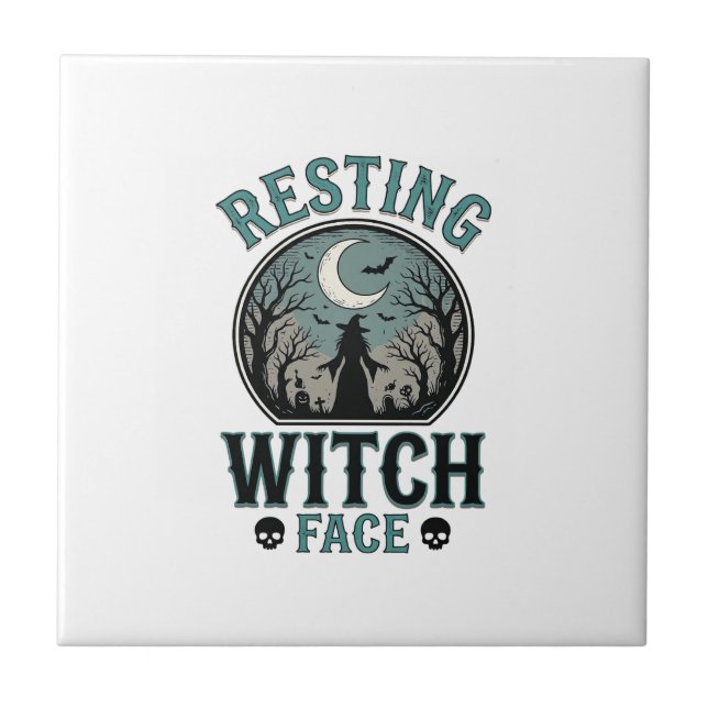 Resting Witch Face Vintage Halloween Design_1 Tile (Front)