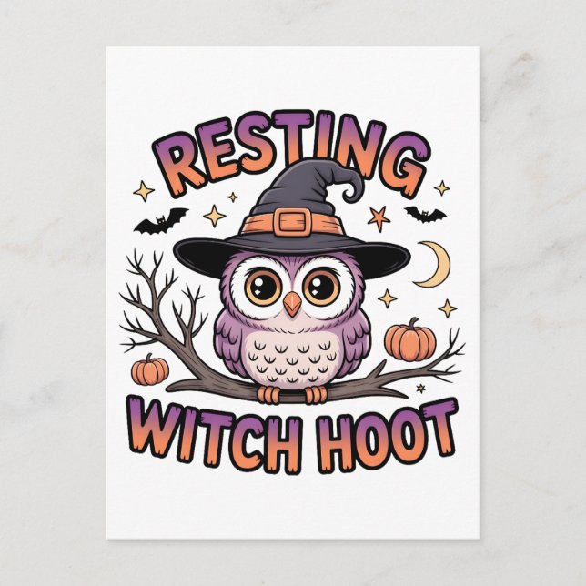 Resting Witch Hoot Funny Owl Halloween Holiday Postcard (Front)