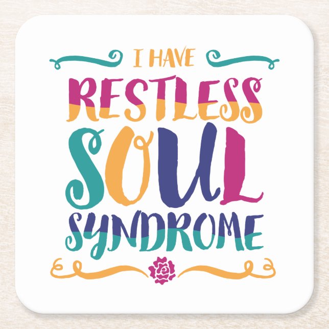 Restless Soul Syndrome Typography Hippie Square Paper Coaster (Front)