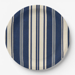 Restoration Ivory Navy Blue Vintage Weave Look Paper Plate