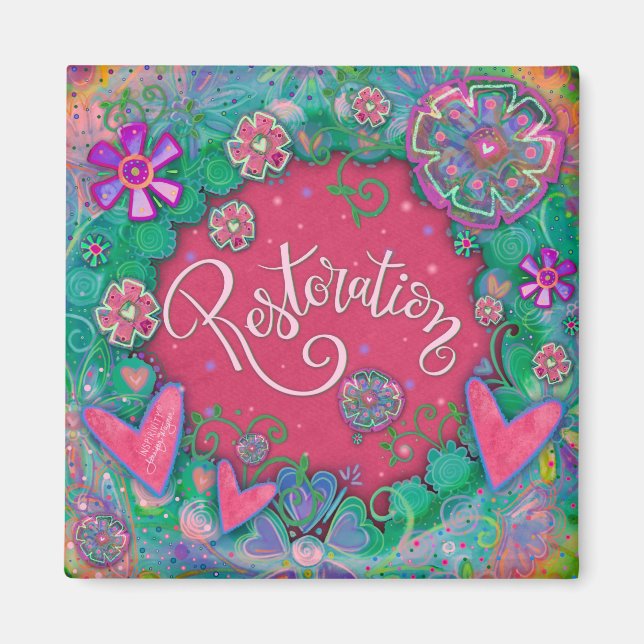 Restoration Pink Fun Floral Modern Inspirivity Magnet (Front)