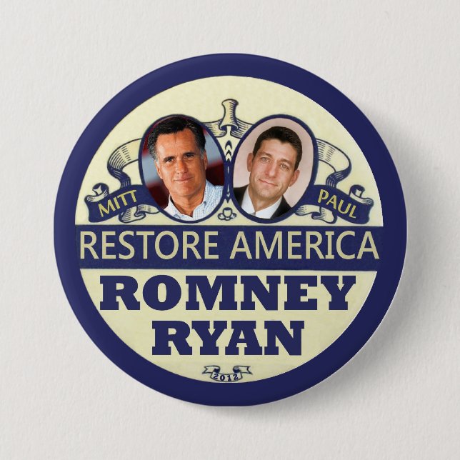 Restore America: Romney & Ryan 3 Inch Round Button (Front)