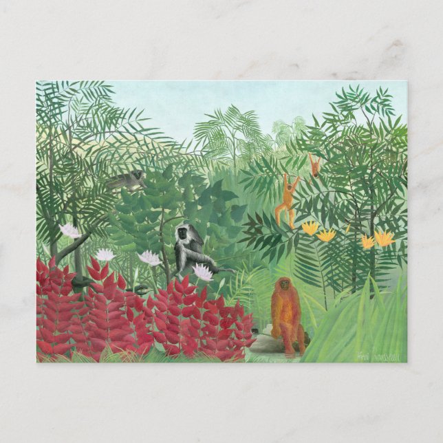 Restored Colour Henri Rousseau Tropical Jungle Art Postcard (Front)