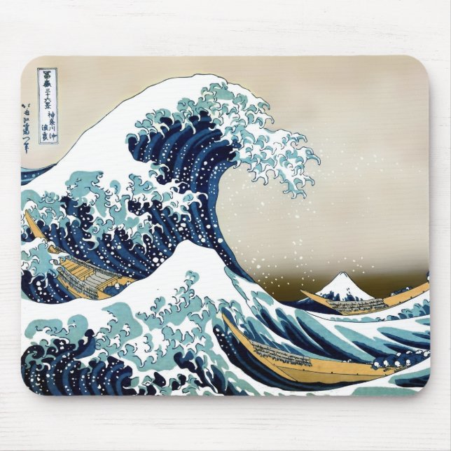 Restored Great Wave off Kanagawa by Hokusai Mouse Pad (Front)