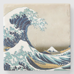 Restored Great Wave off Kanagawa by Hokusai Stone Coaster