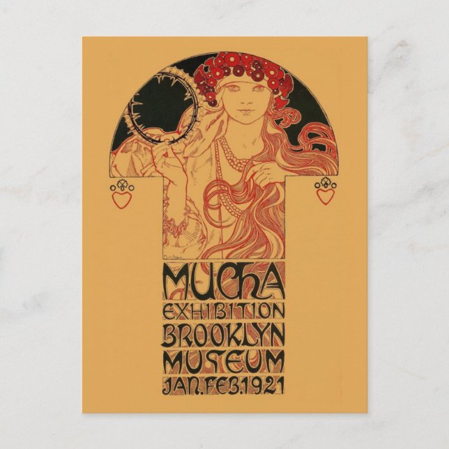 Restored Mucha Brooklyn Museum Art Exhibition Postcard (Front)