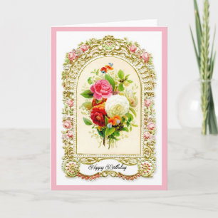 Restored Pink Vintage Style Birthday Card