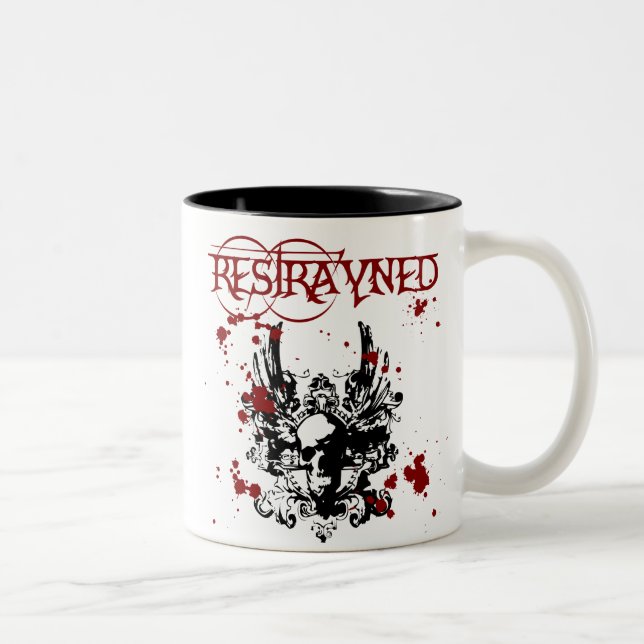 Restrayned Logo BloodSplatter Two-Tone Coffee Mug (Right)