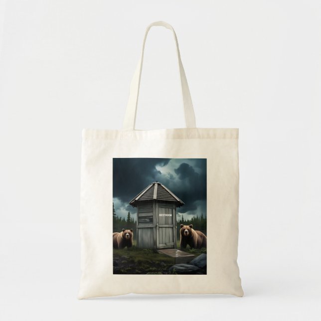 Restroom – Bear Outhouse Camping  Tote Bag (Front)