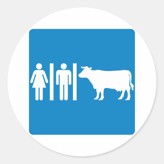 Restroom Facilities Humourous Highway Sign - COWS? Classic Round Sticker (Front)