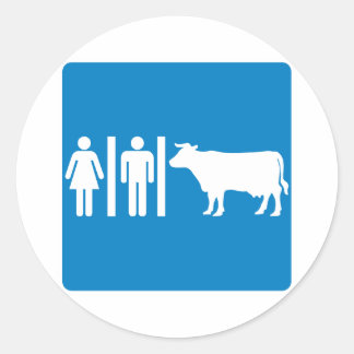 Restroom Facilities Humourous Highway Sign - COWS? Classic Round Sticker