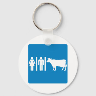 Restroom Facilities Humourous Highway Sign - COWS? Keychain
