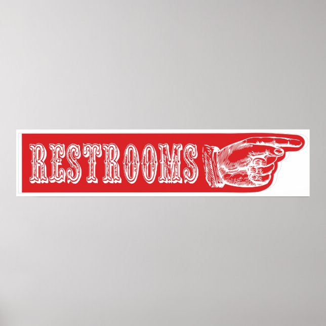 Restroom Pointing Finger Carnival Circus Sign RT (Front)