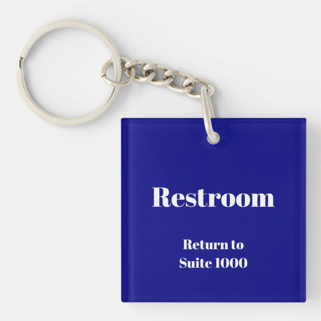 Restroom Return To Suite Number Navy Blue & White Keychain (Front)