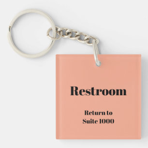 Restroom Return To Suite Number Peach and Black Keychain