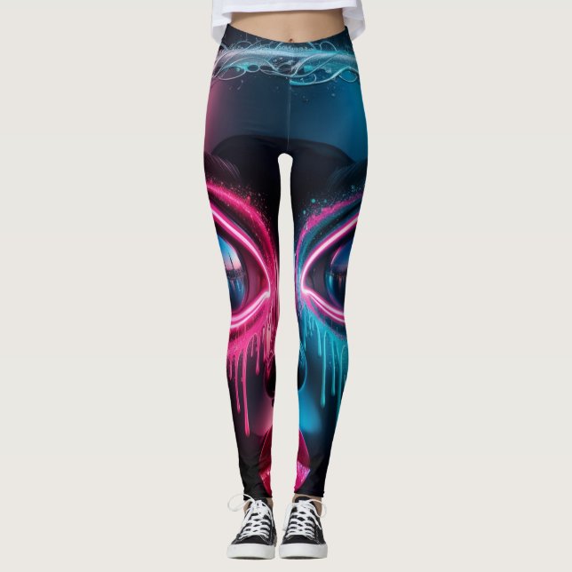 Résumé Face Gros yeux Lèvres rouges Neon Legging (Devant)