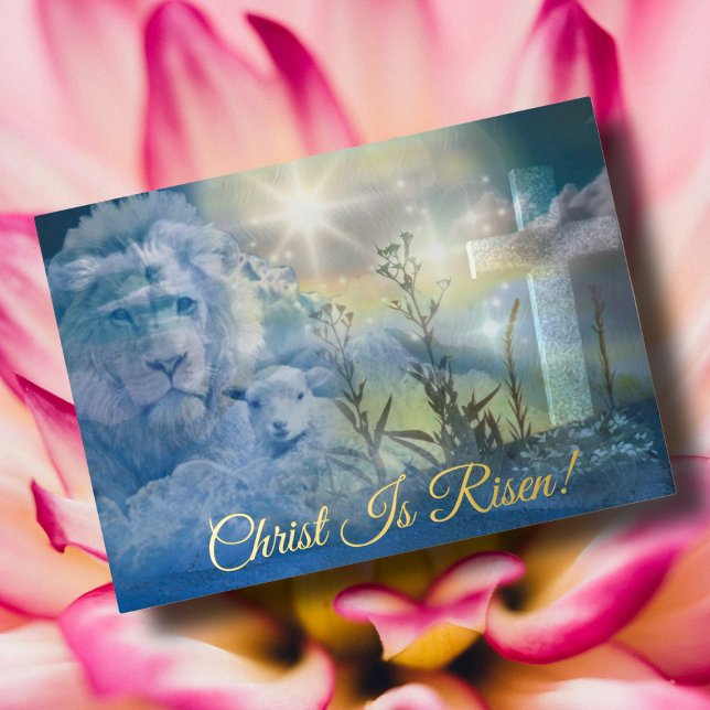Resurrection Day Easter Lamb Lion Cross Foil Holiday Card (Creator Uploaded)