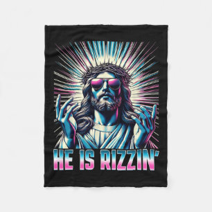 Resurrection Funny Easter Rizz He Is Rizzin Jesus  Fleece Blanket