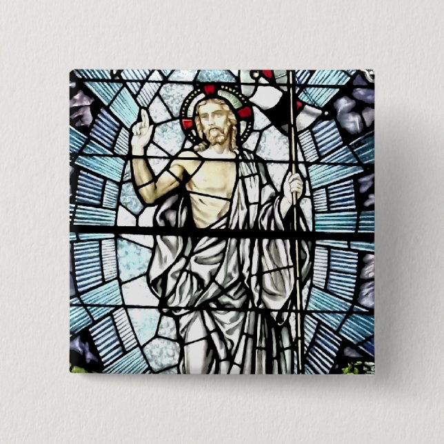 Resurrection of Jesus Stained Glass Window 2 Inch Square Button (Front)