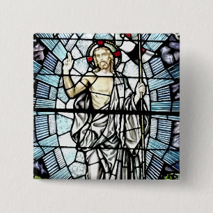Resurrection of Jesus Stained Glass Window 2 Inch Square Button