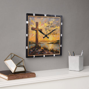 Resurrection's Light: Luke 24:6 Square Wall Clock