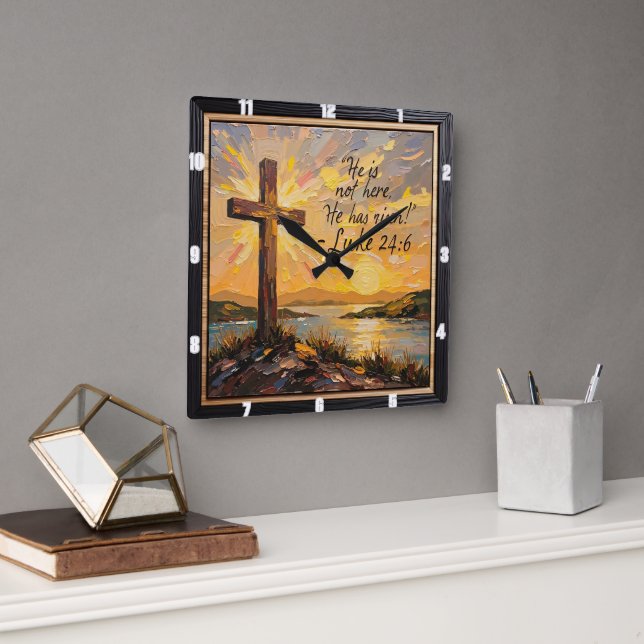 Resurrection's Light: Luke 24:6 Square Wall Clock (Office)