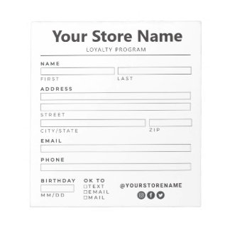 Retail/Boutique Customer Loyalty Rewards Notepad