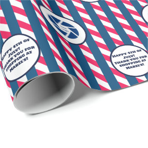 Retail Business 4th of July Striped Logo Text Wrapping Paper