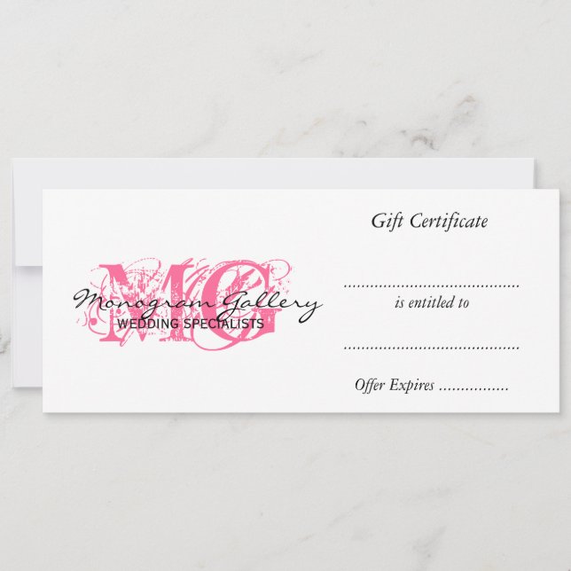Retail Business Gift Certificate Pink Monogram (Front)