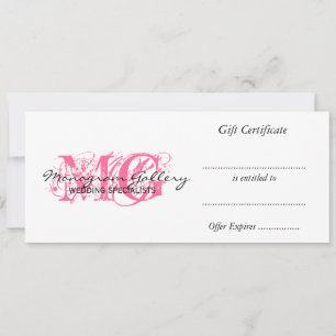Retail Business Gift Certificate Pink Monogram