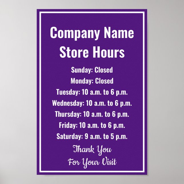 Retail Template Royal Purple Business Hours Poster (Front)