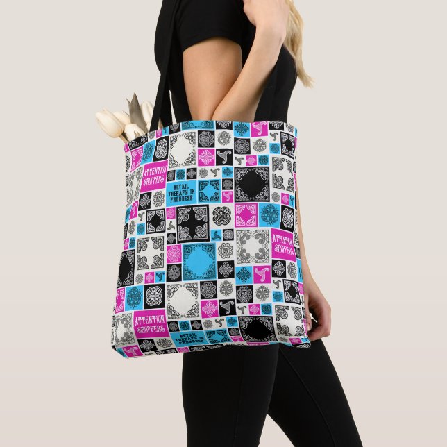 Retail Therapy In Progress Funny Magenta & Blue Tote Bag (Close Up)