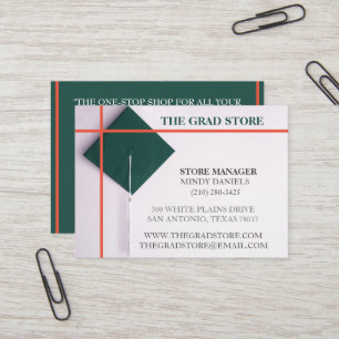 Retailer Teal Green & Orange Colour Graduation Cap Business Card