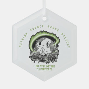 Rethink Reduce Reuse Recycle Save Earth Glass Ornament