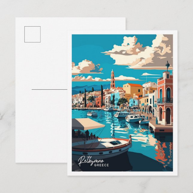 Rethymno Greece Travel Vintage Illustration Postcard (Front/Back)