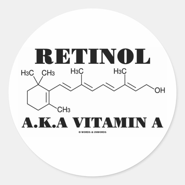 Retinol A.K.A. Vitamin A (Retinol Molecule) Classic Round Sticker (Front)