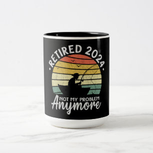 Retired 2024 Not My Problem Anymore Funny Fishing  Two-Tone Coffee Mug