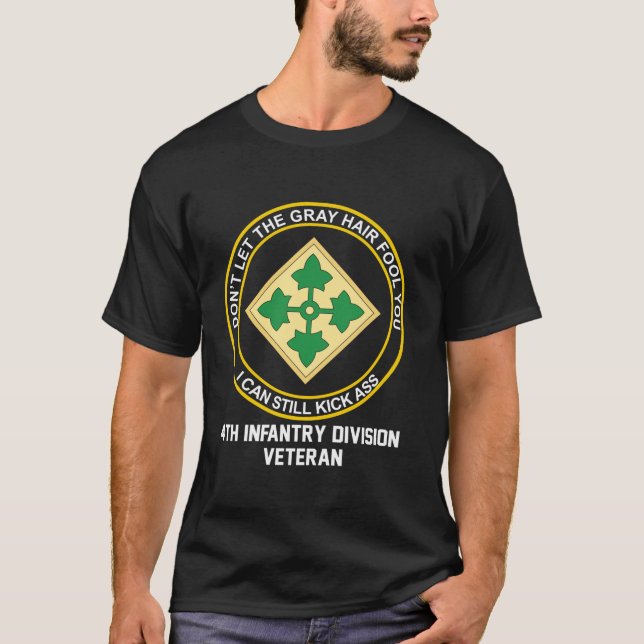Retired 4th Infantry Division Funny Old Man US Arm T-Shirt (Front)