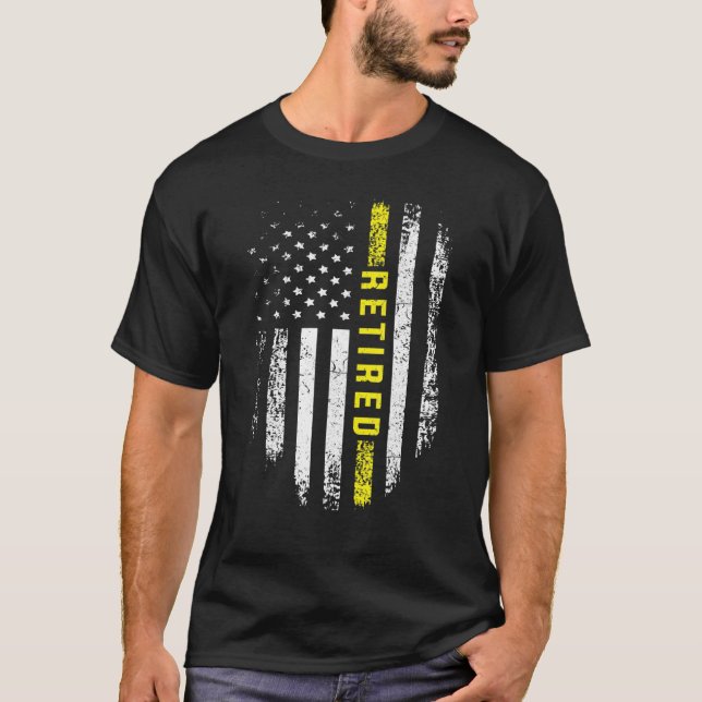 Retired 911 Dispatcher   Thin Yellow Line Flag T-Shirt (Front)