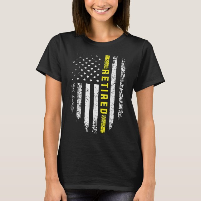 Retired 911 Dispatcher   Thin Yellow Line Flag T-Shirt (Front)