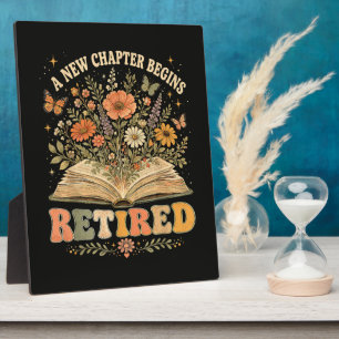 Retired A New Chapter Begins Retro Floral Book Plaque