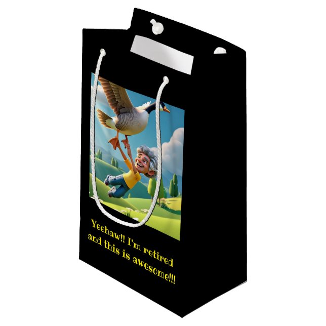 " RETIRED AND HAPPY " SMALL GIFT BAG (Front Angled)