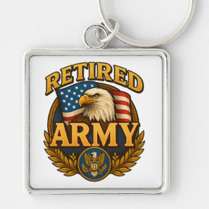 Retired ARMY Design with flag & eagle Keychain